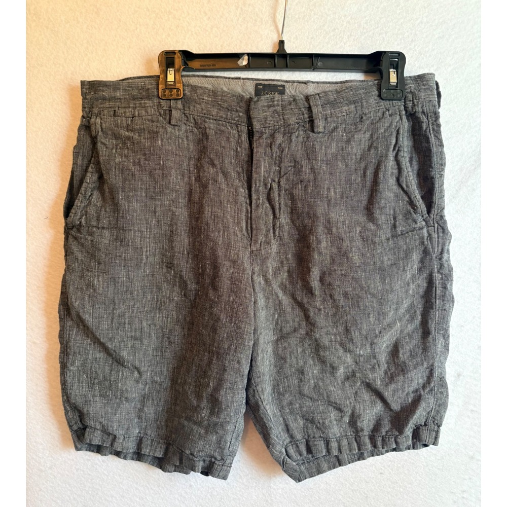 J.Crew Mens 100% Linen Shorts 34W 10.5L Charcoal Gray Heathered Summer Casual